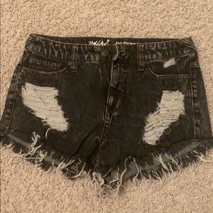 High rise black denim shorts